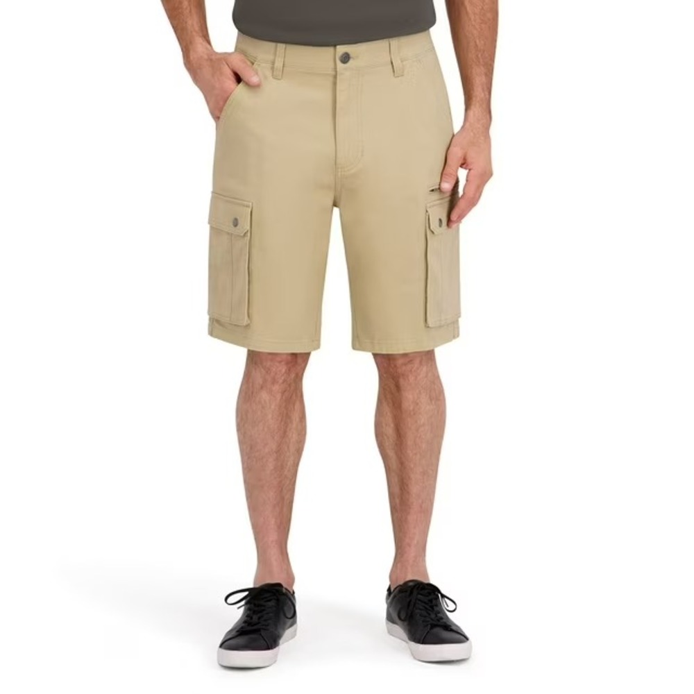 Iron Co Mens Regular Fit Stretch Cargo Shorts Khaki Beige 36